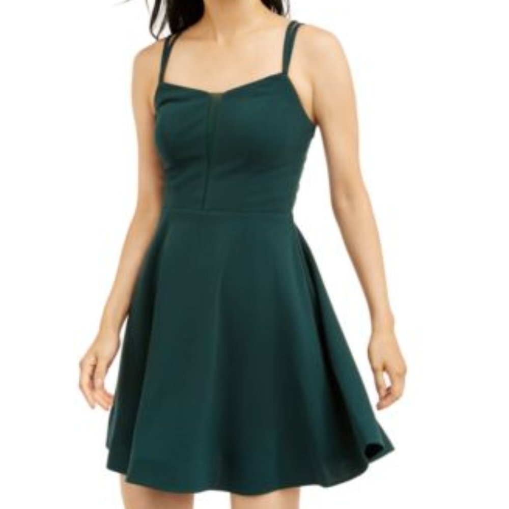 Teeze Me Juniors Illusion Fit Flare Dress, Green